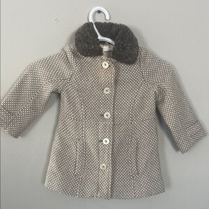 Cherokee Kids' White Pea Coat with Gray Fuzzy Collar 2T